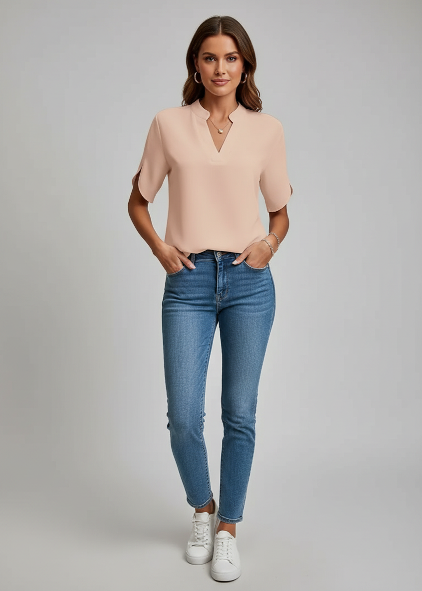 Red Petal Sleeve V-Neck Top