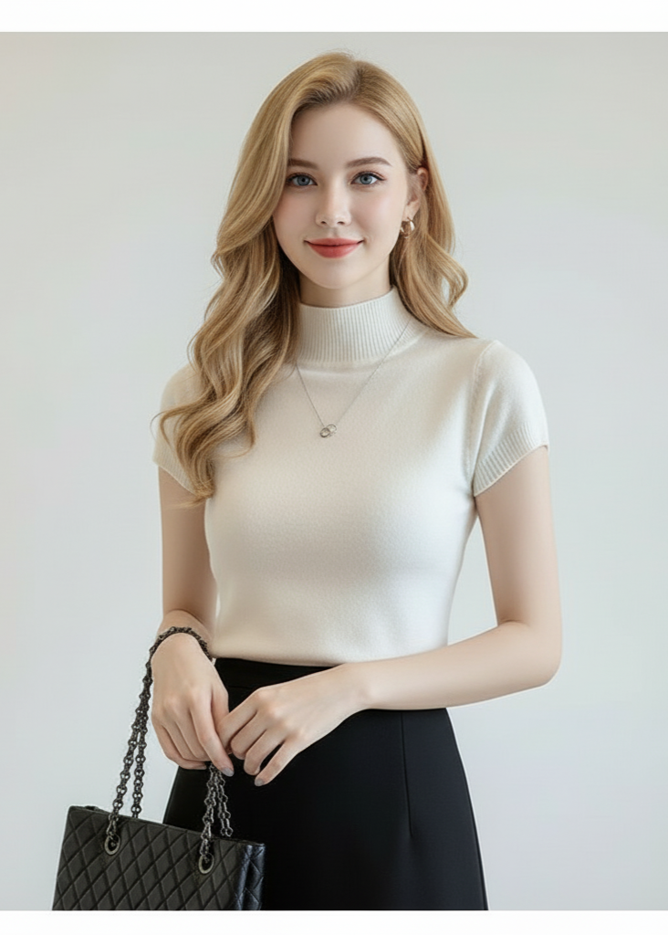 Neck Short Sleeve Knit Top for Women