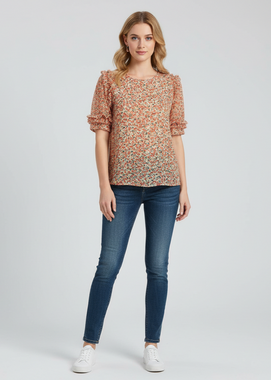 The  Blouse Ditsy Floral Ruffle Sleeve Top