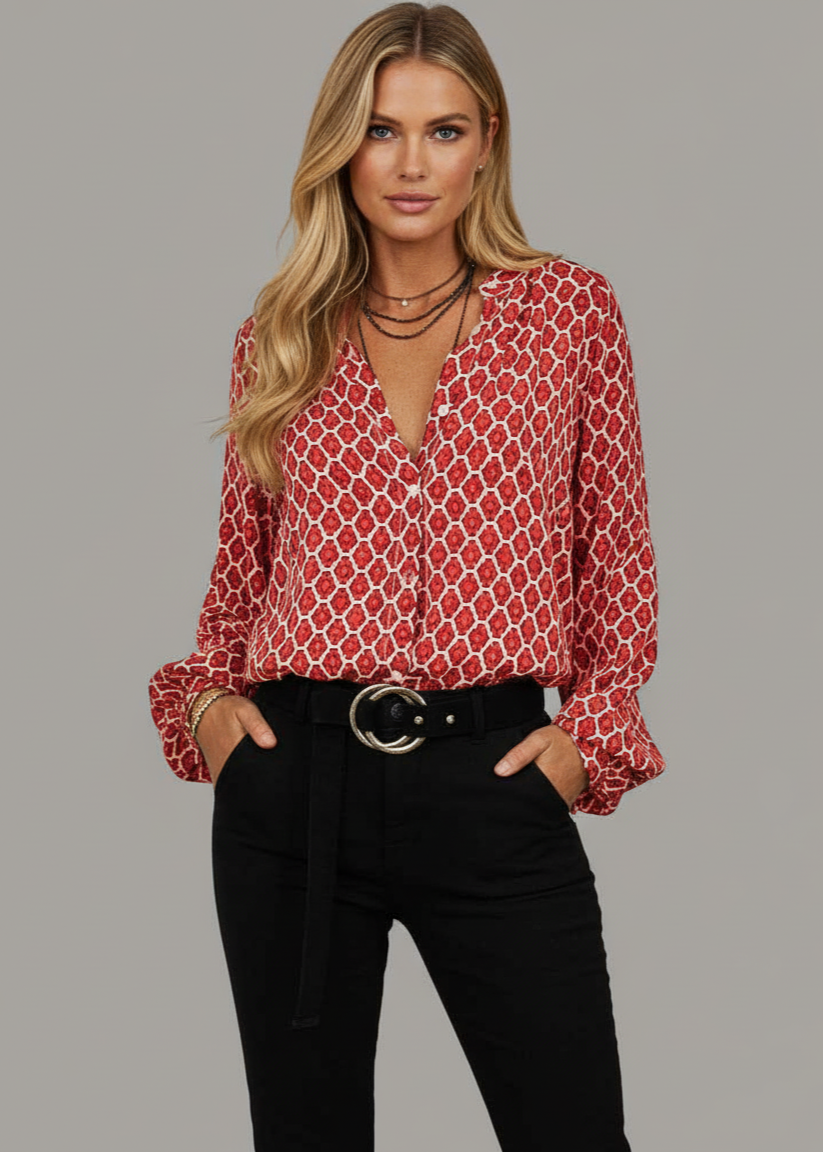 Geometric Print Bishop Sleeve Shirt