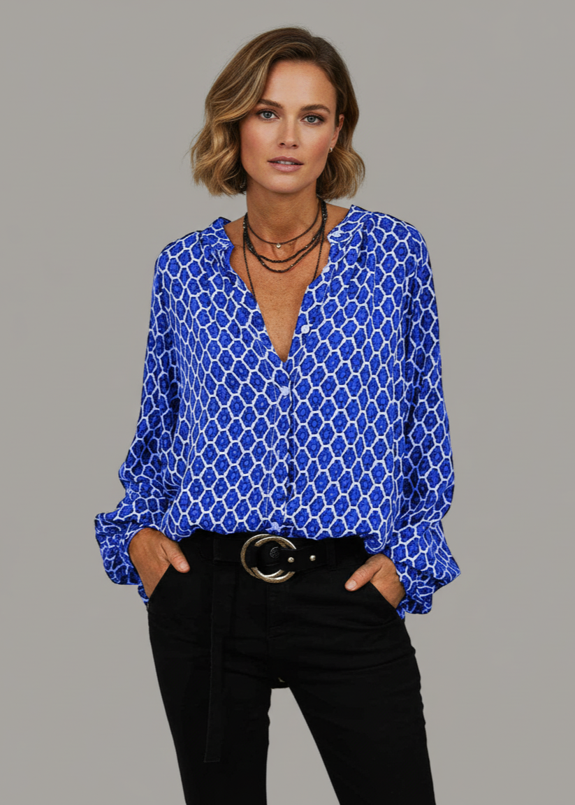 Geometric Print Bishop Sleeve Shirt