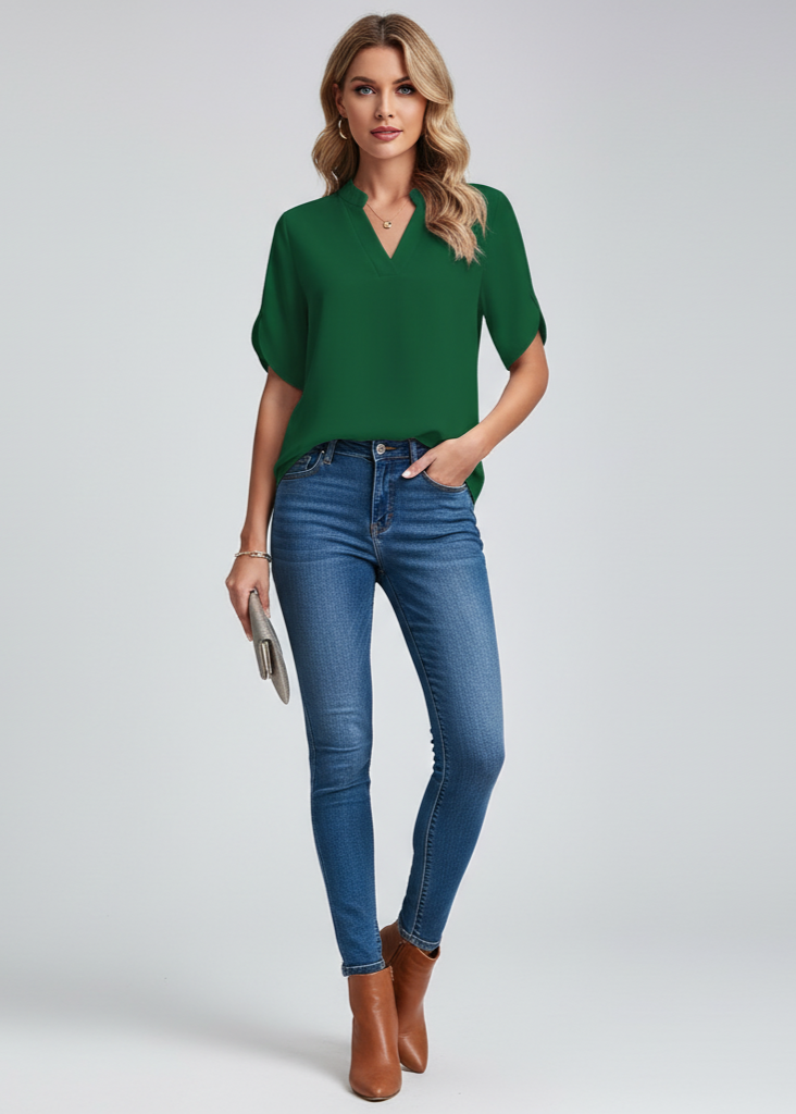 Red Petal Sleeve V-Neck Top