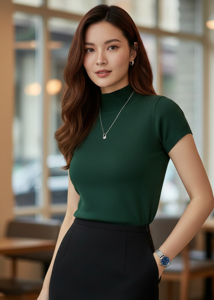 Neck Short Sleeve Knit Top for Women