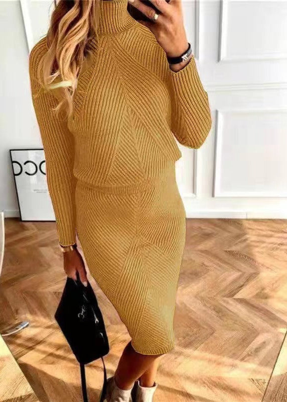 Knitted Solid Color Pullover Sweater Suit Set