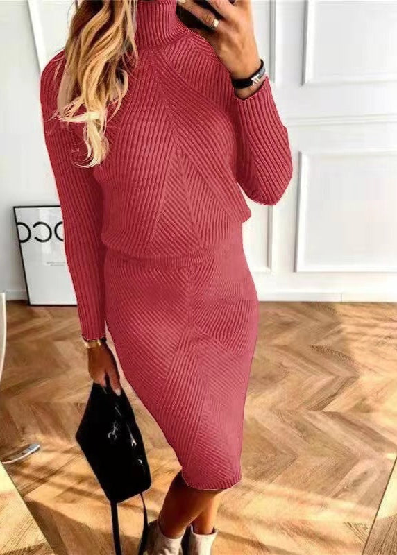 Knitted Solid Color Pullover Sweater Suit Set