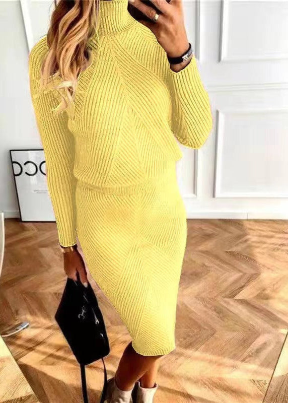 Knitted Solid Color Pullover Sweater Suit Set